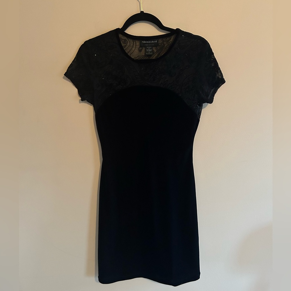 Vintage black velvet mini dress with open back beads embellished designs short